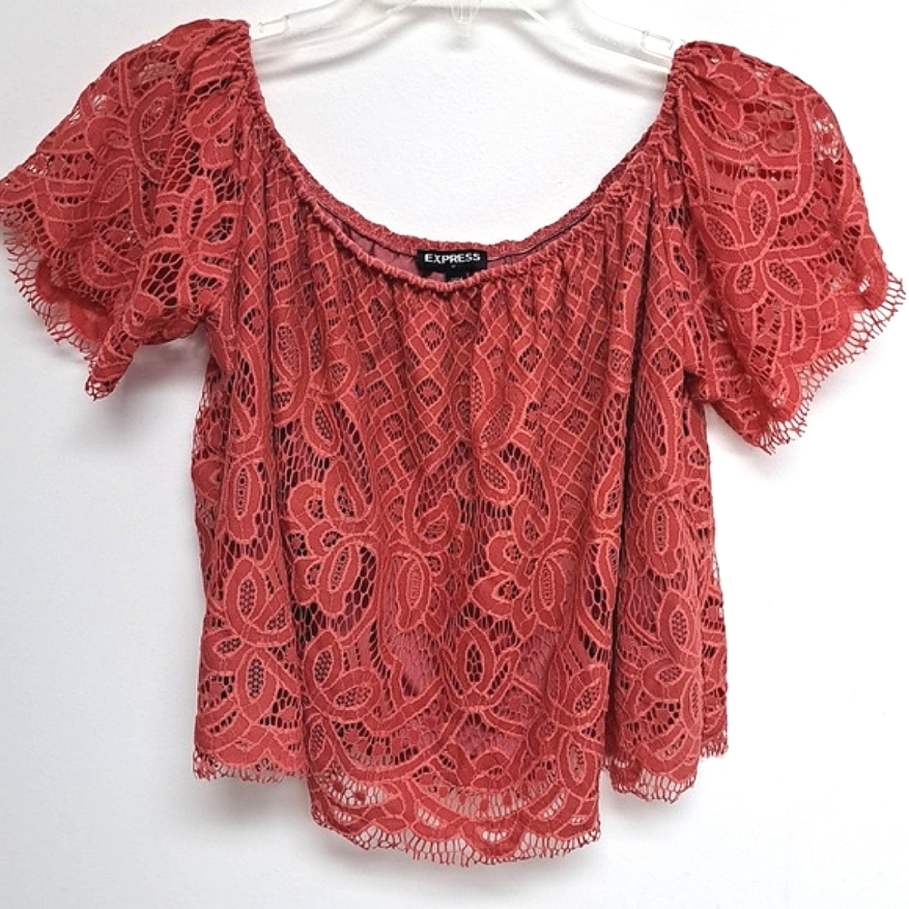 Express coral lace crop top
